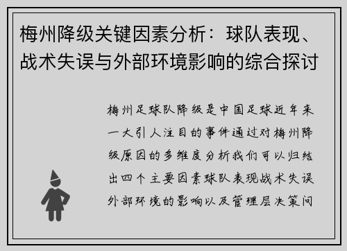 梅州降级关键因素分析：球队表现、战术失误与外部环境影响的综合探讨